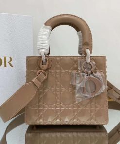 Christian Dior Medium Lady Bag Cannage with Beaded Motif, Brown, For Women Women’s Handbags, Crossbody Bags, 20cm CD