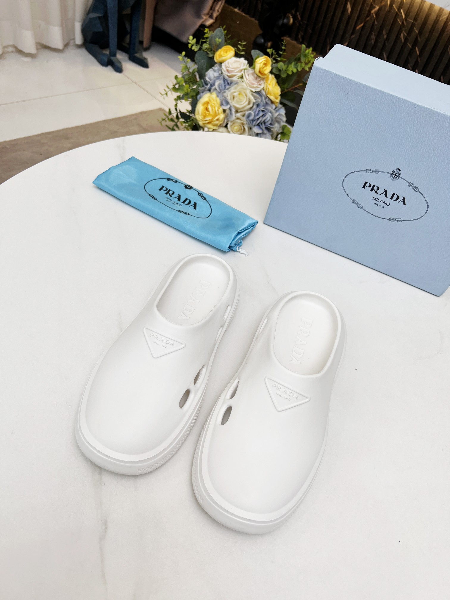 Prada Foam Rubber Mules White For Men Prada
