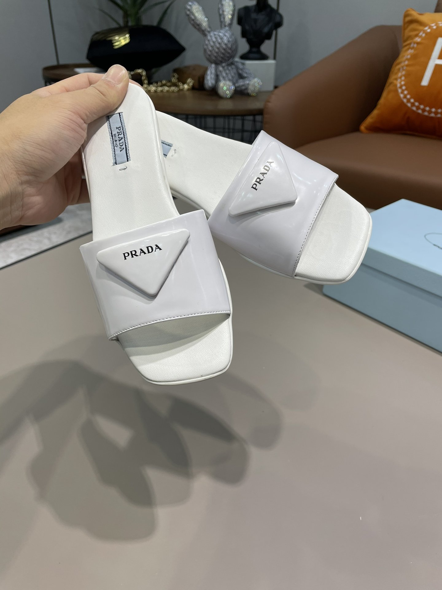Prada Brushed Slides White For Women Prada