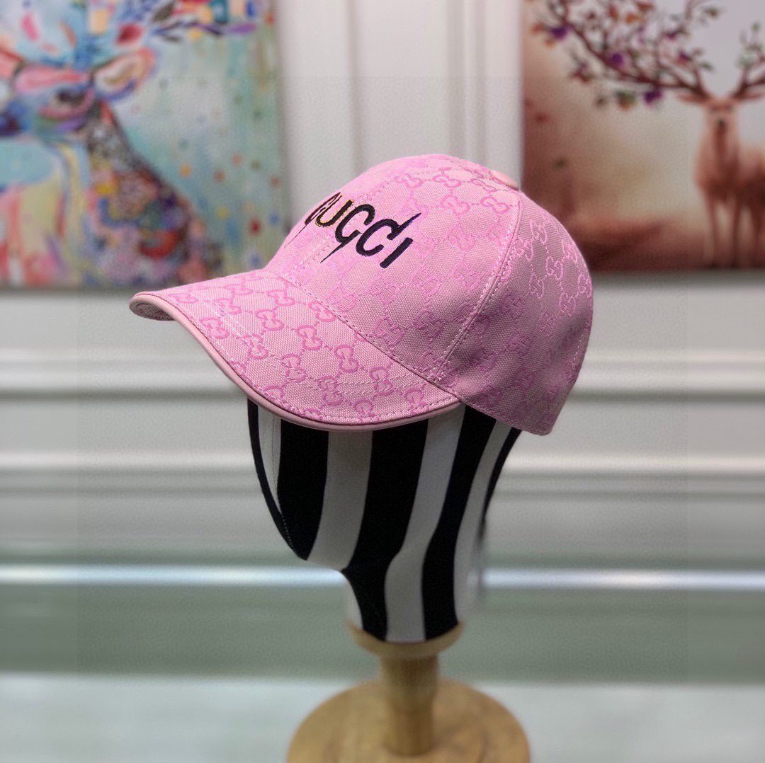 Gucci Canvas Baseball Hat Pink Gucci Hat