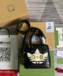 Gucci x Adidas Horsebit 1955 Mini Bag Black For Women, Women’s Bags 7.9in/20cm GG‎ 677212 U3ZDG 8726