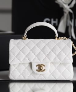 Chanel Mini Flapbag With Top Handle White For Women 7.8in/20cm