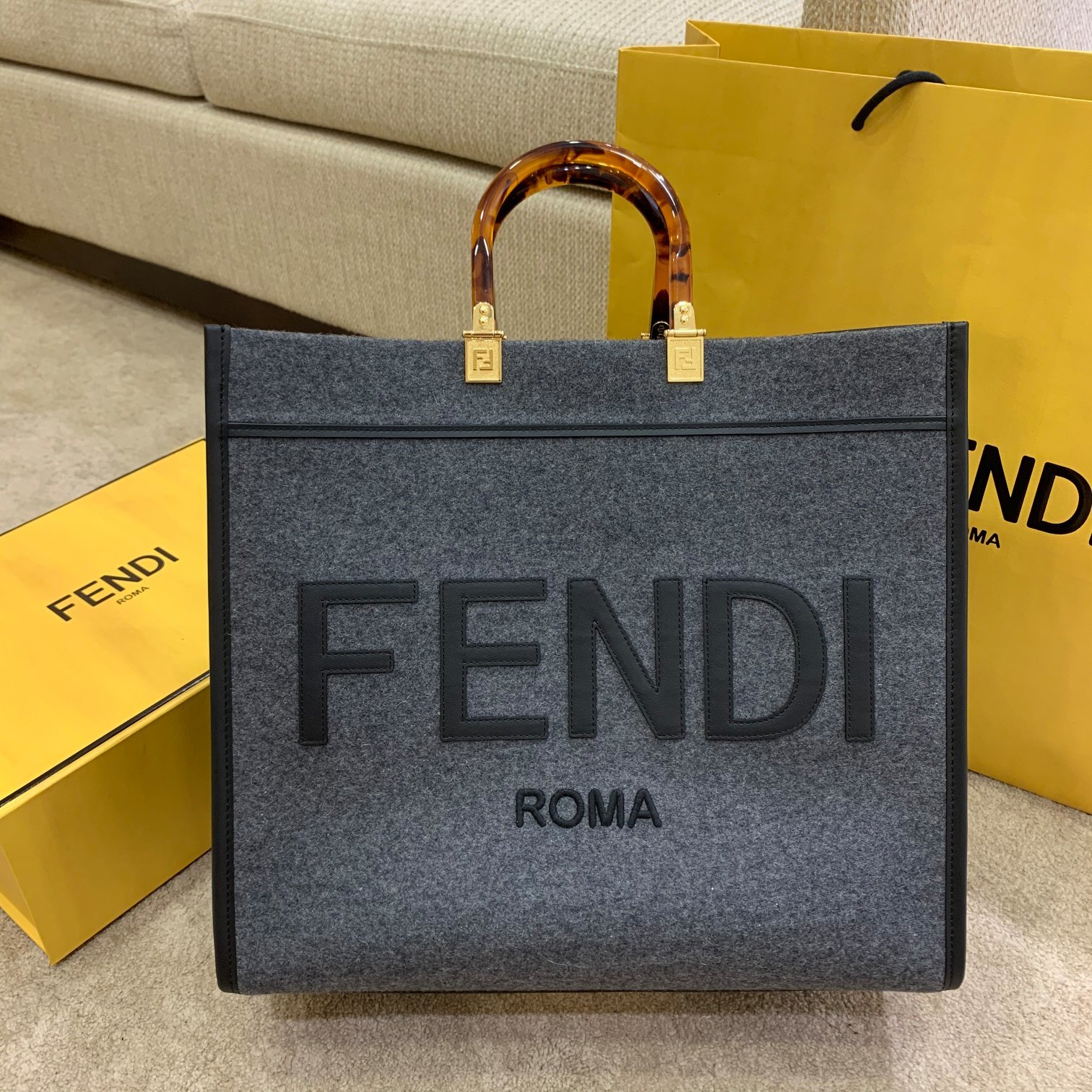 Fendi Sunshine Grey For Women, Women’s Handbags 15.7in/40cm FF 8BH372