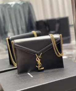 Yves Saint Laurent Cassandra Medium Chain Bag Black In Grain De Poudre Embossed For Women 8.6in/22cm YSL 5327500SXSW1000