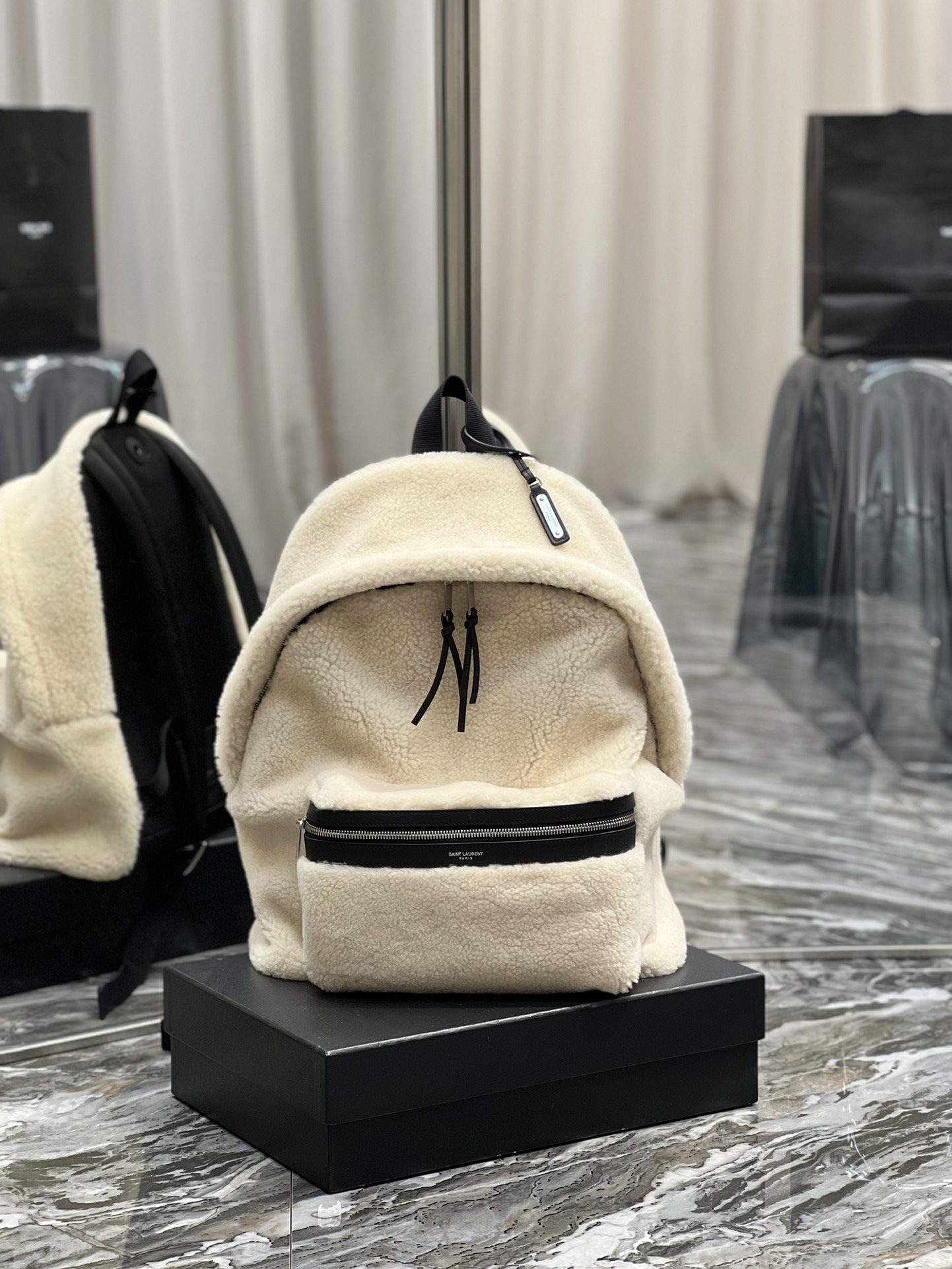 Yves Saint Laurent Fleece Backpack Beige For Women, Women’s Bags 16.1in/41cm YSL