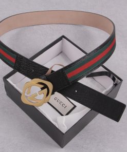 GUCCI Web Belt With Interlocking G Buckle Green/Red Web Fabric And Black For Women, Women Belt