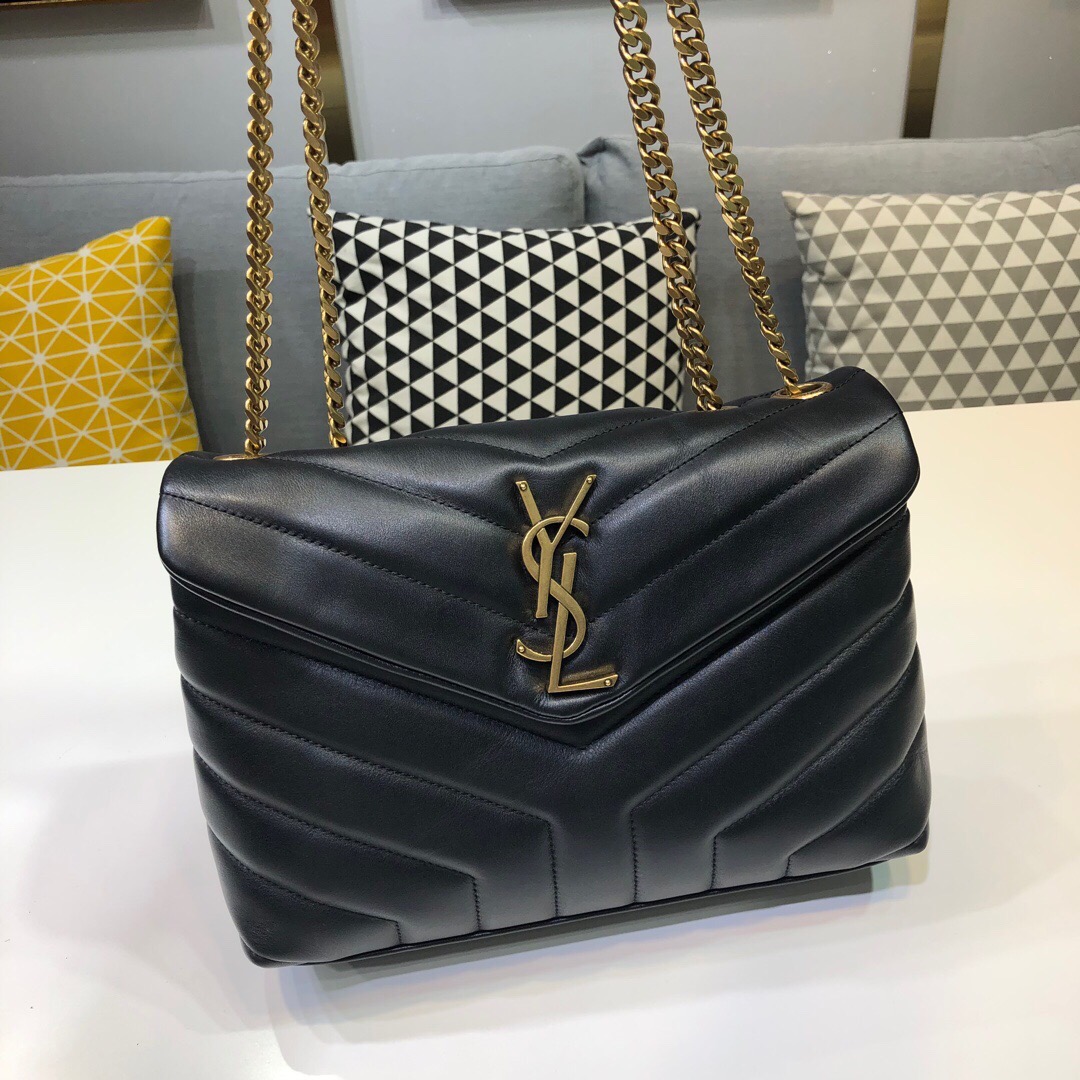 Yves Saint Laurent Loulou Small Chain Bag In Matelassé “Y” Black For Women 9.8in/23cm YSL 494699DV7271000