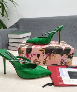 Dolce & Gabbana Mirrored-Effect Mules With Embroidery Green For Women DG Shoes