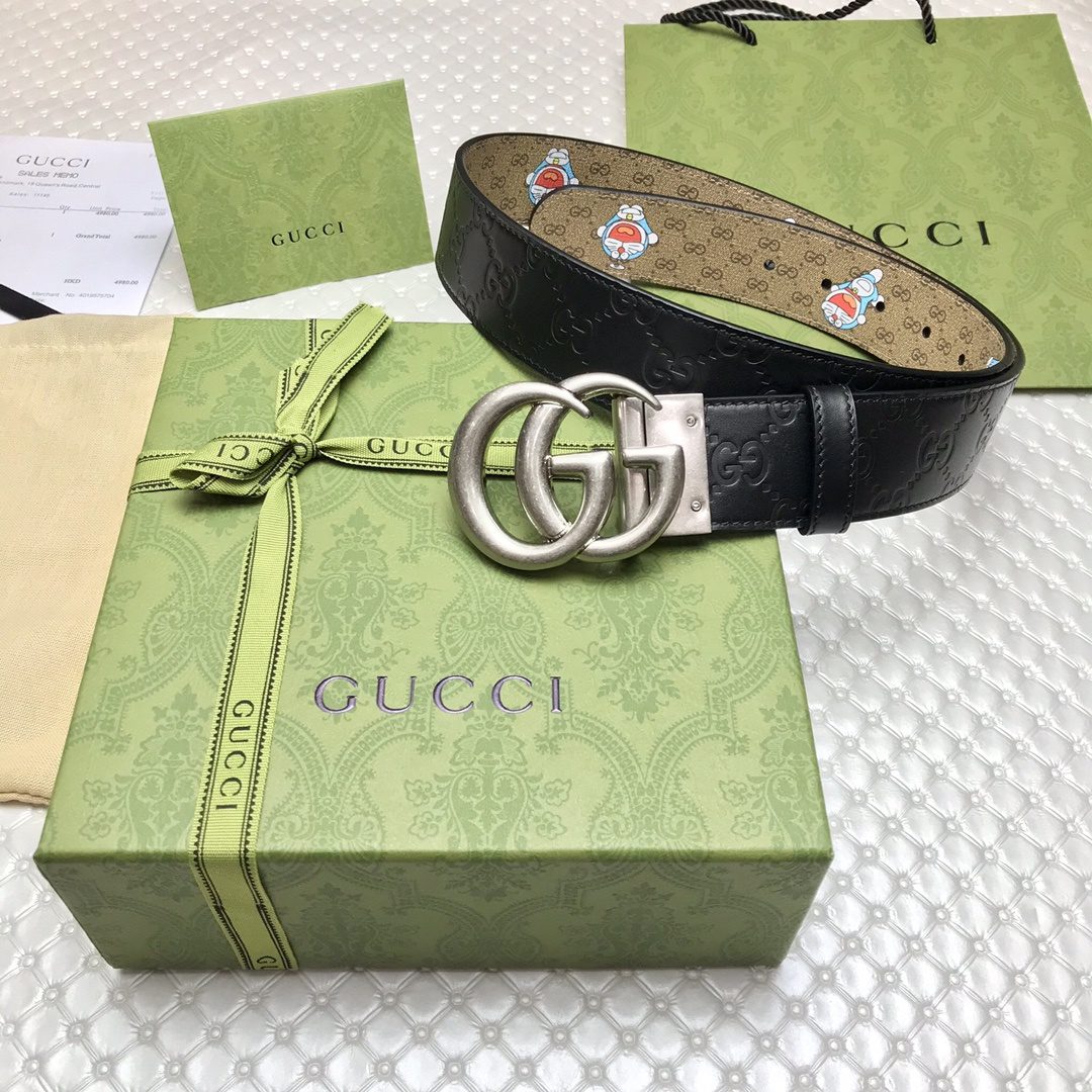 Gucci Belt Signature With Double G Buckle Doreamon Black For Women, Women Belt