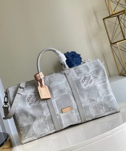 Louis Vuitton Keepall Bandouliere 50 Damier Salt Canvas Stone Gray For Men, Men’s Bags 19.7in/50cm LV N50069