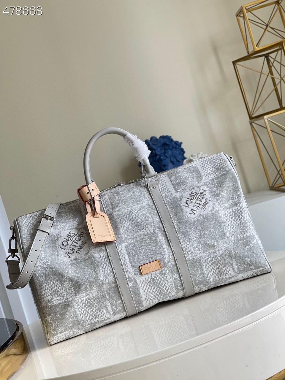 Louis Vuitton Keepall Bandouliere 50 Damier Salt Canvas Stone Gray For Men, Men’s Bags 19.7in/50cm LV N50069