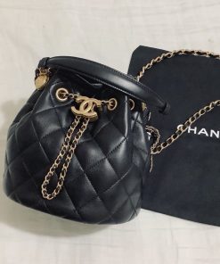 Chanel Classic Bucket Bag Gold Toned Hardware Black For Women 7.8in/20cm