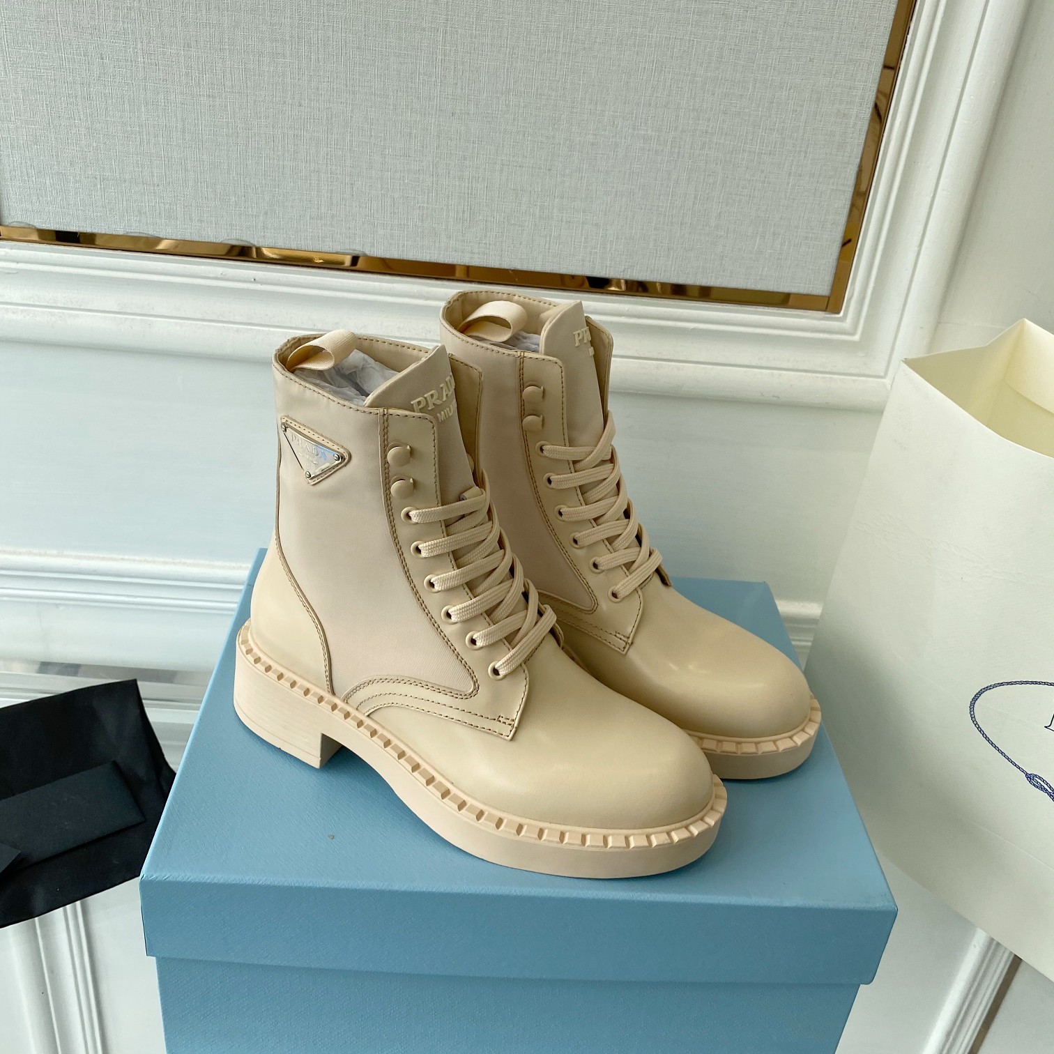 Prada Brushed And Re-Nylon Boots Beige For Women 2in/50mm Prada 1T782M_3LF7_F0F24_F_B050
