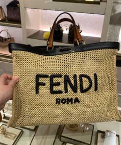Fendi Peekaboo X-tote Medium Woven Straw Tote Bag For Women, Women’s Handbags 16.1in/41cm FF