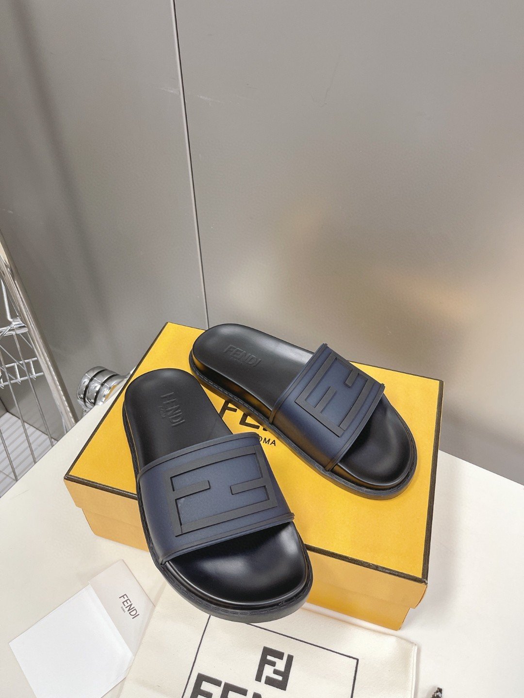 Fendi Baguette Blue Slides For Men 7X1522AHISF1GP3