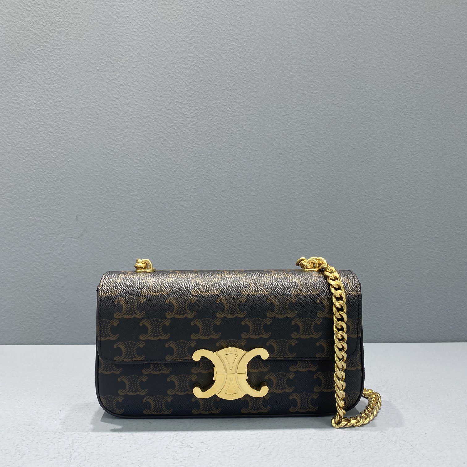Celine Chain Shoulder Bag Triomphe In Triomphe Canvas Brown For Women 8in/20.5cm 197992DQW.04LU