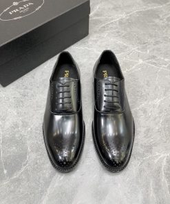 Prada Brushed Oxford Shoes Shiny Black For Men 1in/25mm Prada