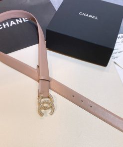 Chanel Beige Belt With Double C Buckle Gold-Toned and Strass Hardware Women Belt