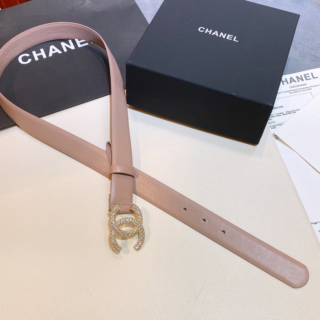 Chanel Beige Belt With Double C Buckle Gold-Toned and Strass Hardware Women Belt