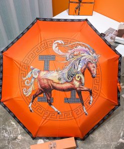 Hermes Pluie De H Folding Umbrella Orange
