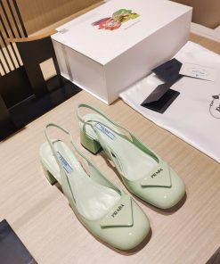 Prada Patent Sling-Back Pumps Light Green For Women 1.8in/45mm Prada