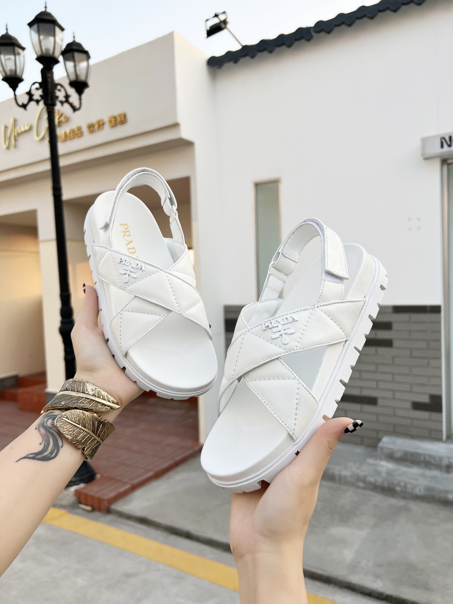 Prada Quilted Nappa Flatform Sandals White For Women 1.4in/35mm Prada 1XZ749_038_F0009_F_035