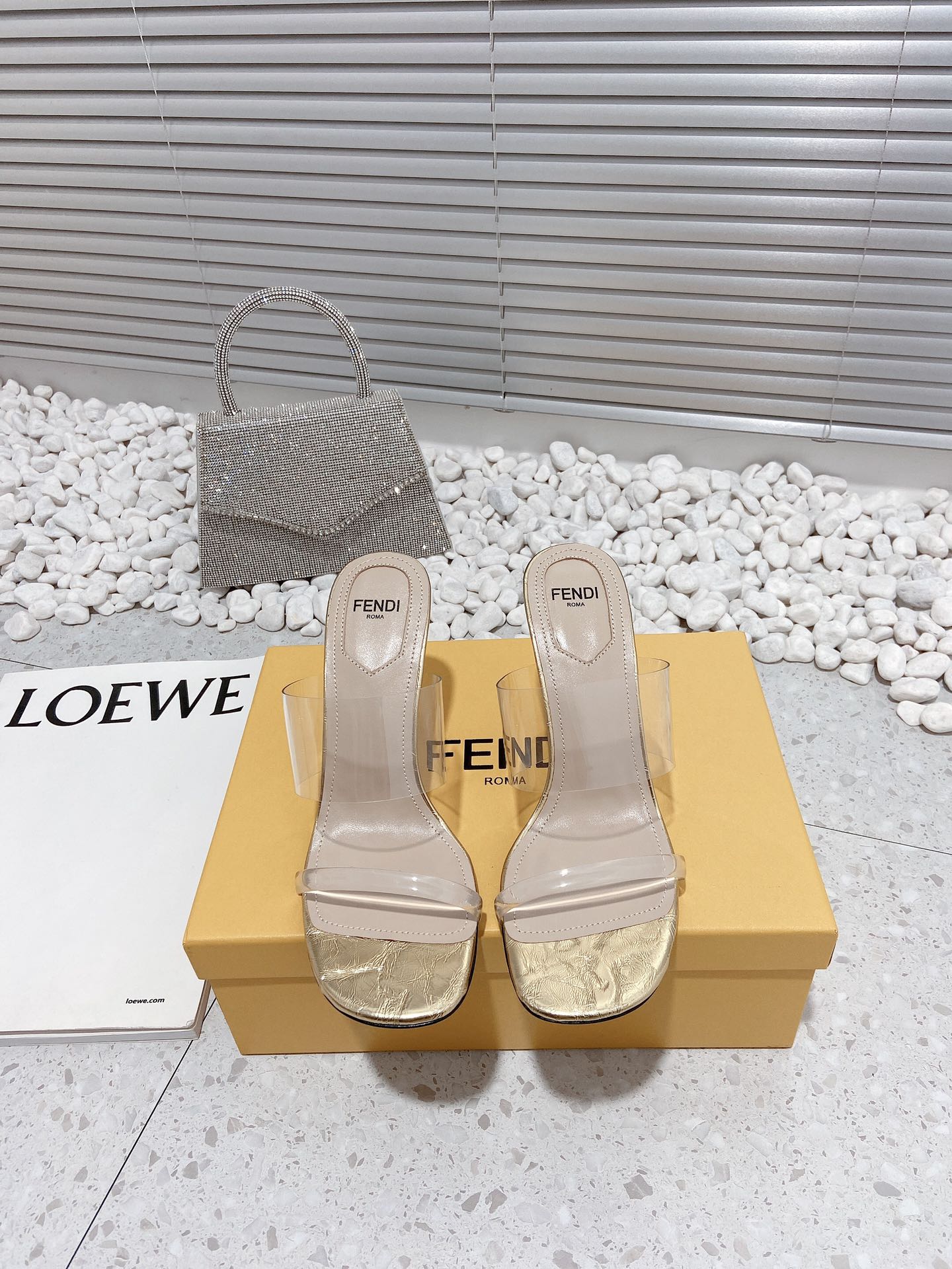 Fendi First Gold Transparent High-Heeled Sandals For Women