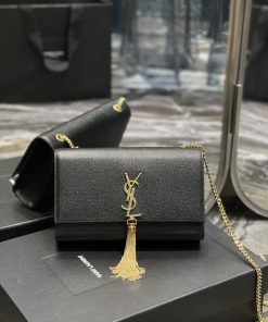 Yves Saint Laurent Kata Medium Chain Bag Black With Tassel For Women 9.4in/24cm YSL 354119BOW0J1000