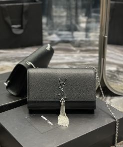 Yves Saint Laurent Kata Medium Chain Bag Black With Tassel For Women 9.4in/24cm YSL 354119BOW0N1000