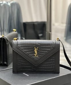 Yves Saint Laurent Gaby Satchel Bag In Black With Gold Toned Hardware For Women 10.2in/26cm YSl 695724DZEUW1000