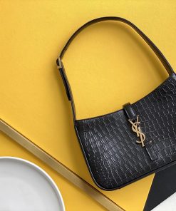 Yves Saint Laurent LE 5 À 7 Hobo Bag Black In Embossed Material For Women 9in/23cm YSL 657228DZESW1062