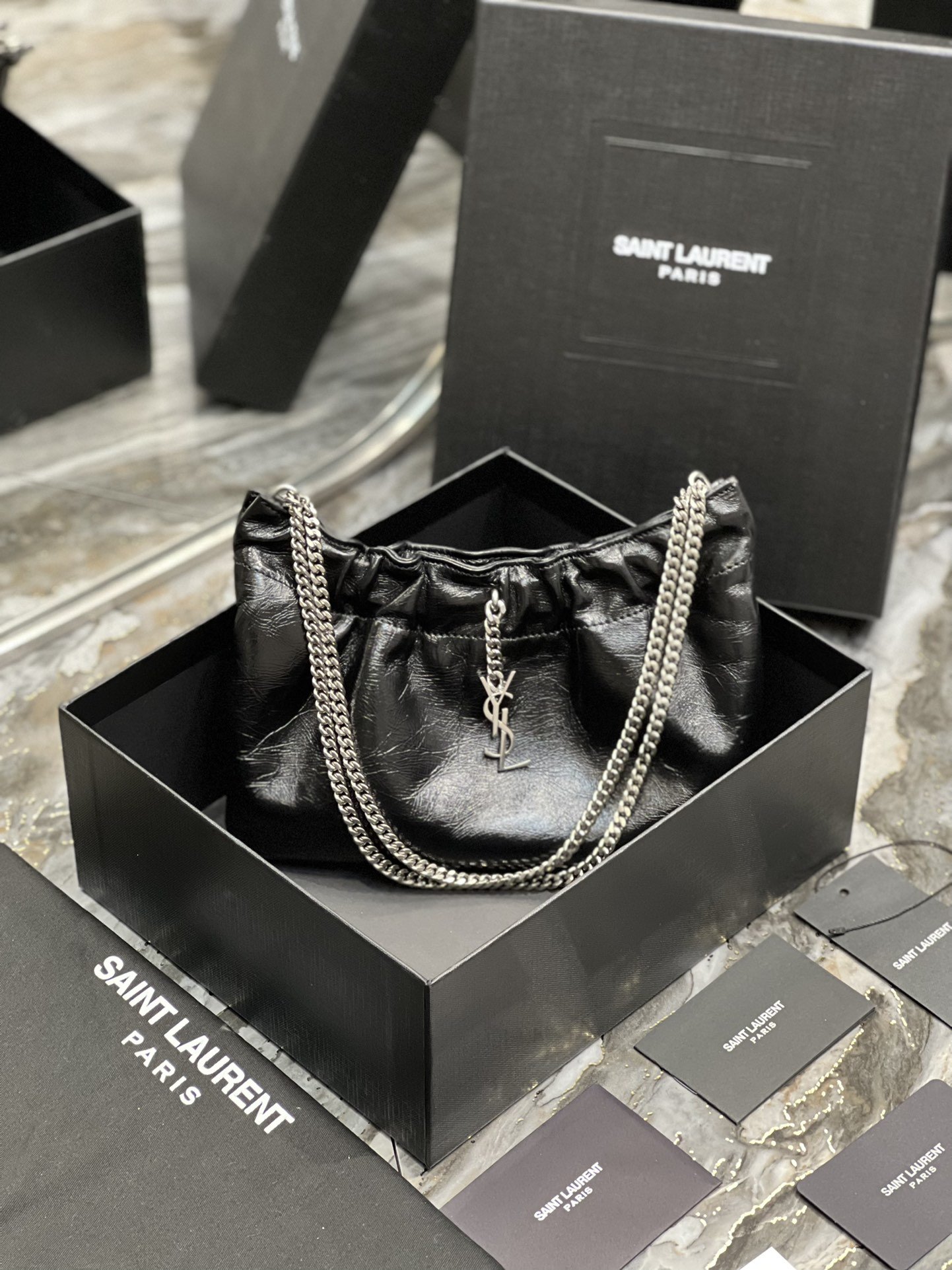 Yves Saint Laurent Hobo Mini Bag Black With Silver Hardware For Women 9.4in/24cm YSl