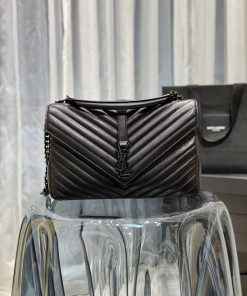 Yves Saint Laurent College Large Chain Bag Black With Metal Toned Hardware For Women 12.6in/32cm YSL 600278BRM081000
