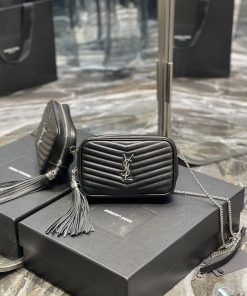 Yves Saint Laurent Lou Mini Bag Black In Quilted Grain De Poudre With Silver Toned Hardware For Women 7.4in/19cm YSl 6125791GF021000
