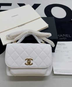 Chanel Mini Flap Bag Top Handle White For Women 7.5in/19cm