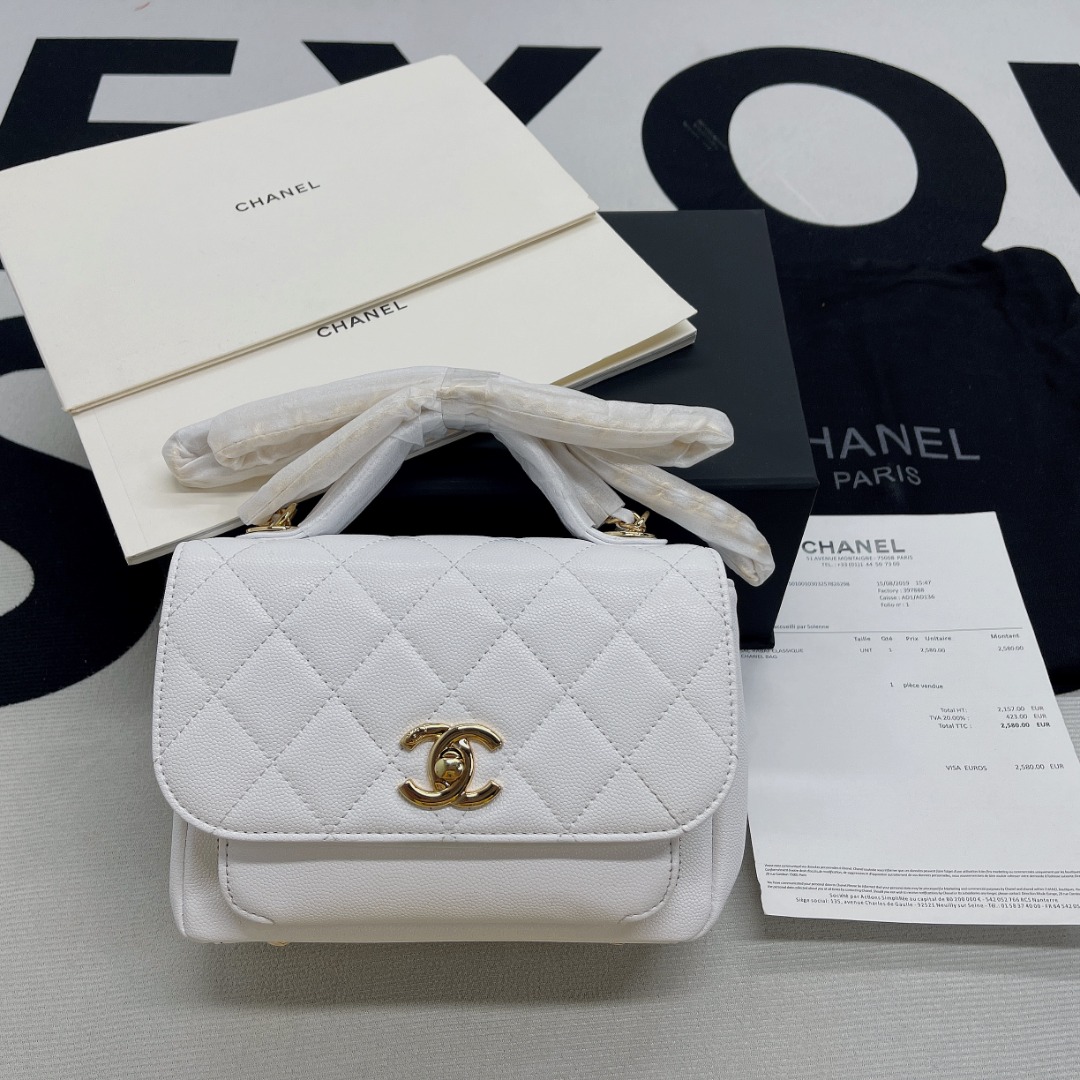 Chanel Mini Flap Bag Top Handle White For Women 7.5in/19cm
