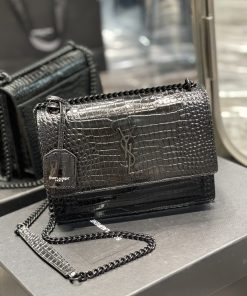 Yves Saint Laurent Sunset Medium Chain Bag Black For Women 8.6in/22cm YSL 442906DND0U1000
