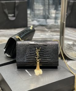 Yves Saint Laurent Kata Medium Chain Bag Black With Tassel For Women 9.4in/24cm YSL 354119DND0J1000