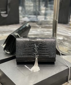 Yves Saint Laurent Kata Medium Chain Bag Black With Tassel For Women 9.4in/24cm YSL 354119DND0N1000