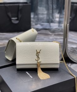 Yves Saint Laurent Kata Medium Chain Bag White Vintage With Tassel For Women 9.4in/24cm YSL 354119DND0J9207