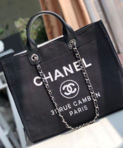 Chanel Deauville Tote Canvas Bag Black For Women, Women’s Handbags, Shoulder Bags 15in/38cm A66941