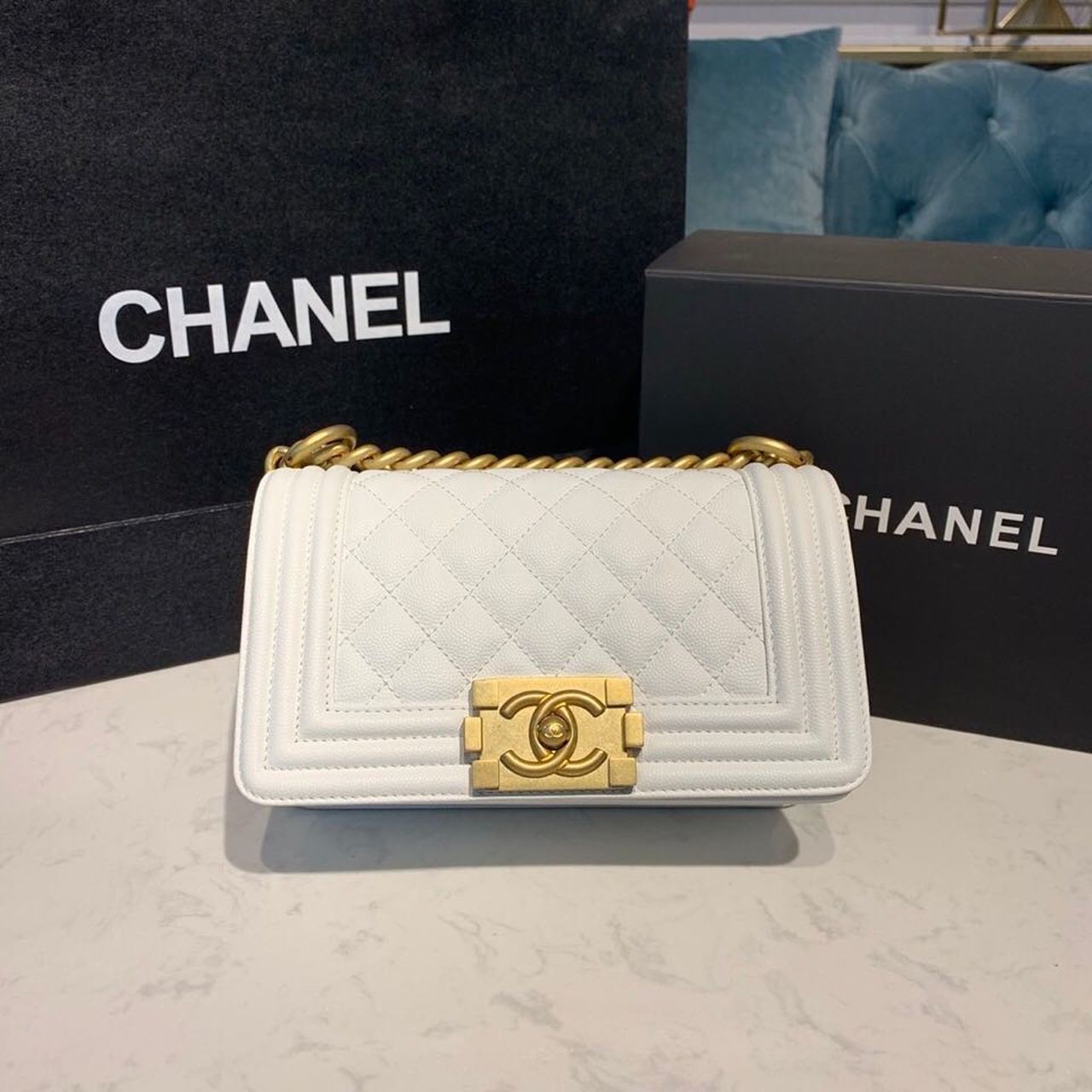 Chanel Small Boy Handbag White For Women, Women’s Bags, Shoulder And Crossbody Bags 7.8in/20cm A67085