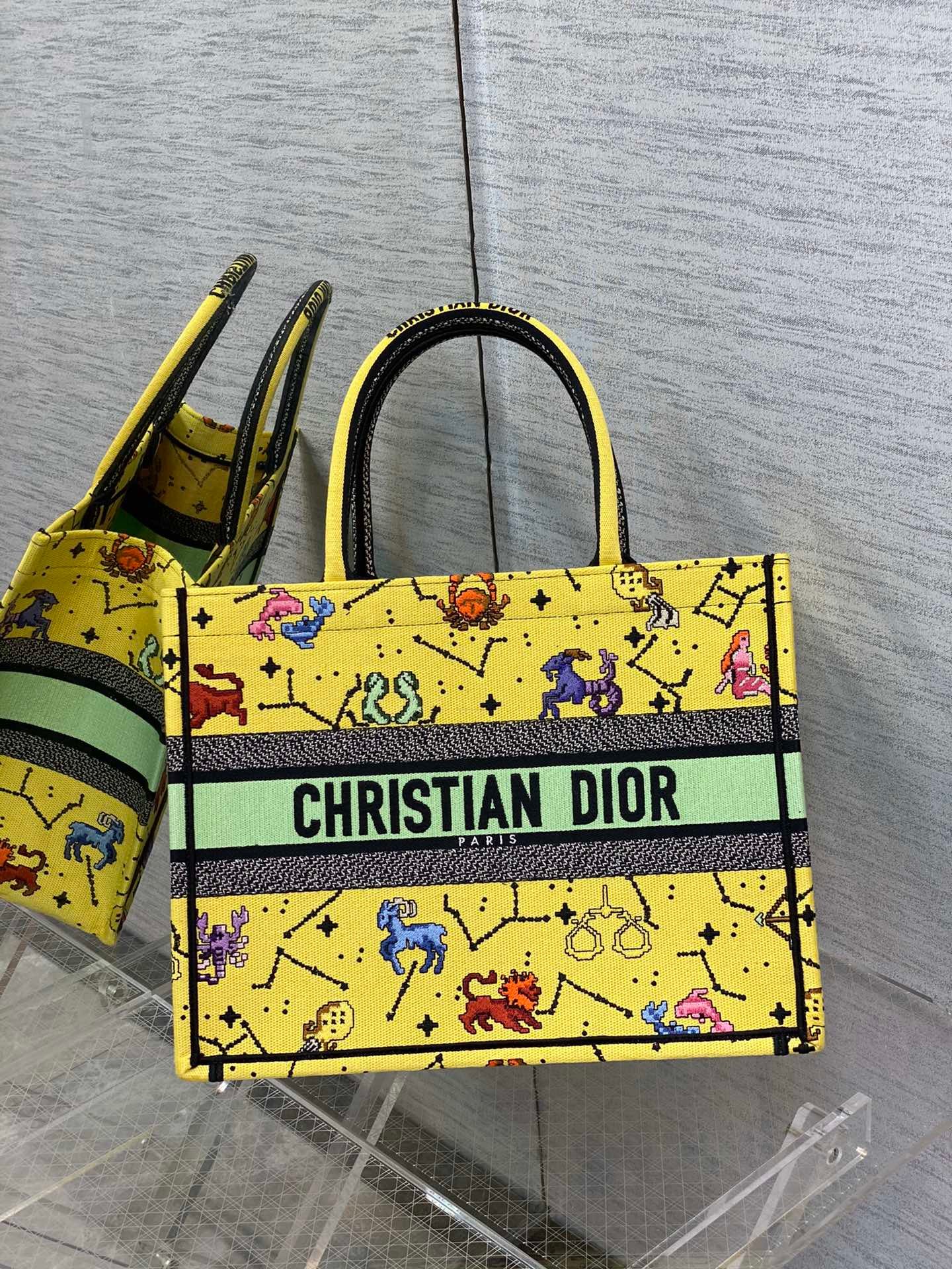 Christian Dior Medium Dior Book Tote Yellow Multicolor, For Women, Women’s Handbags 14in/36cm CD
