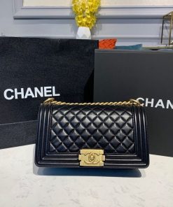 Chanel Boy Handbag Gold Toned Hardware Black For Women, Women’s Bags, Shoulder And Crossbody Bags 9.8in/25cm A67086