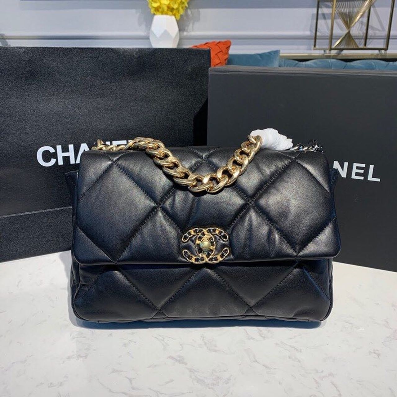 Chanel 19 HandBag Black For Women 11.8in/30cm