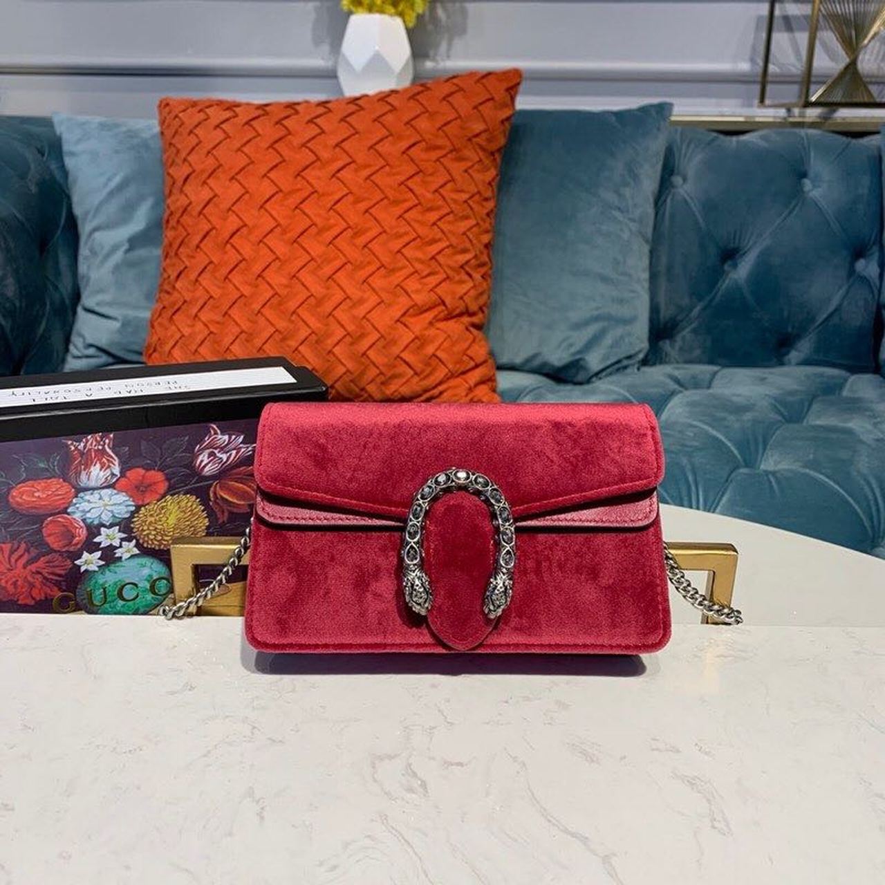 Gucci Dionysus Gucci Super Mini Bag Red Corduroy For Women 6.5in/17cm GG