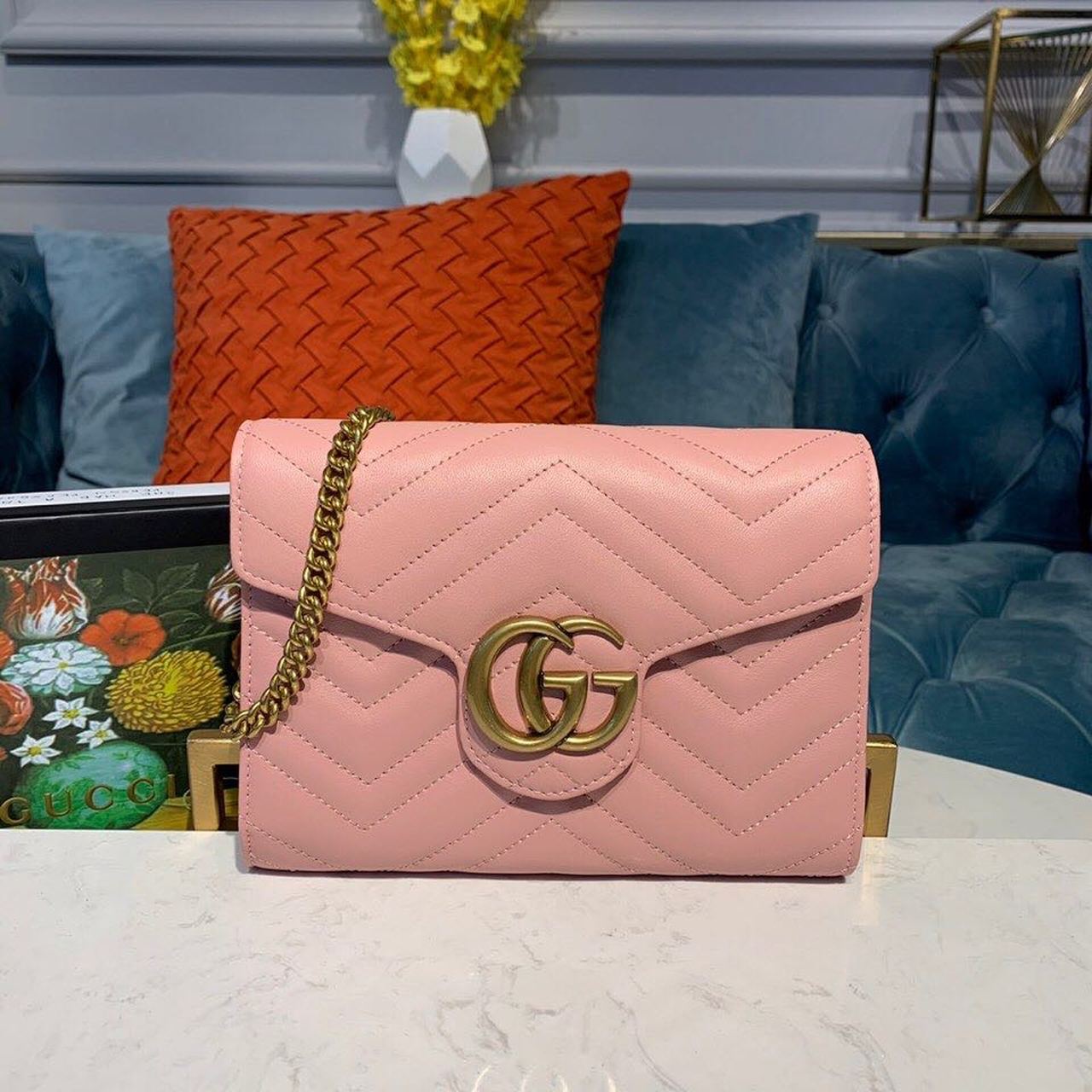 Gucci Marmont Matelasse Mini Bag Pink Matelasse For Women 8in/20cm Gucci 474575