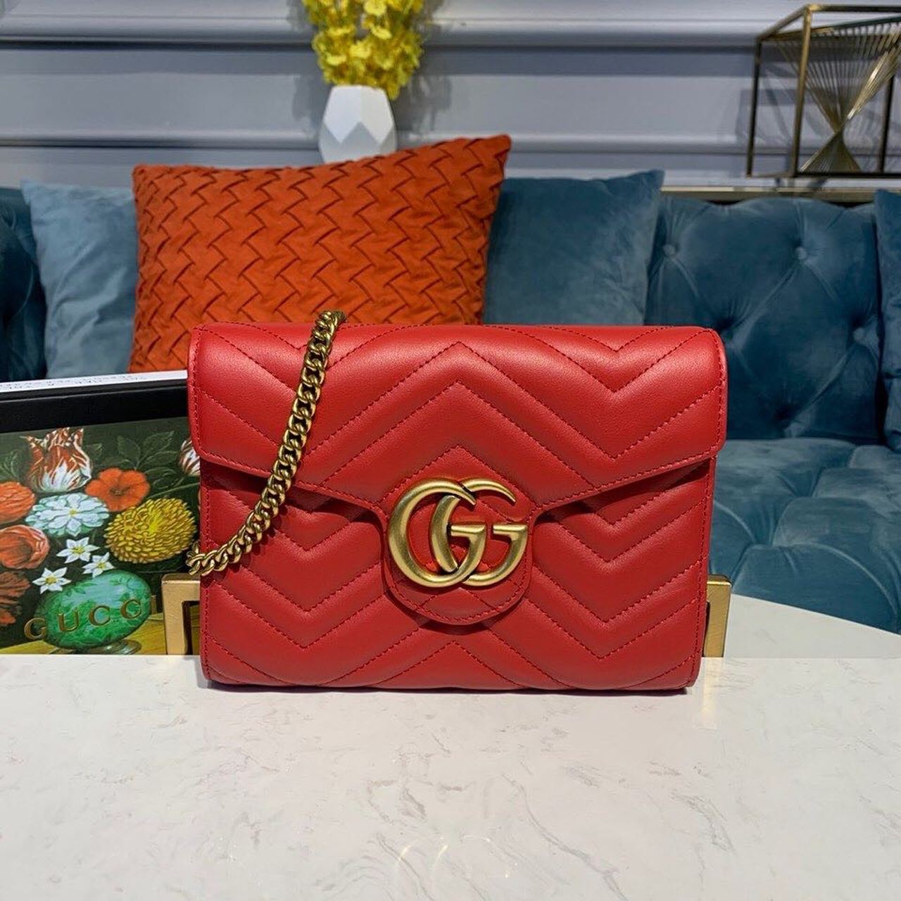 Gucci Marmont Matelassé Mini Bag Dusty Red Matelassé For Women 8in/20cm Gucci 474575