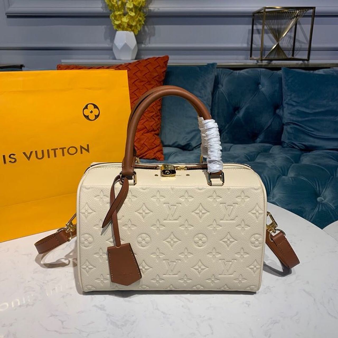 Louis Vuitton Speedy Bandouliere 25 Monogram Empreinte Creme For Women, Women’s Handbags, Shoulder And Crossbody Bags 9.8in/25cm LV