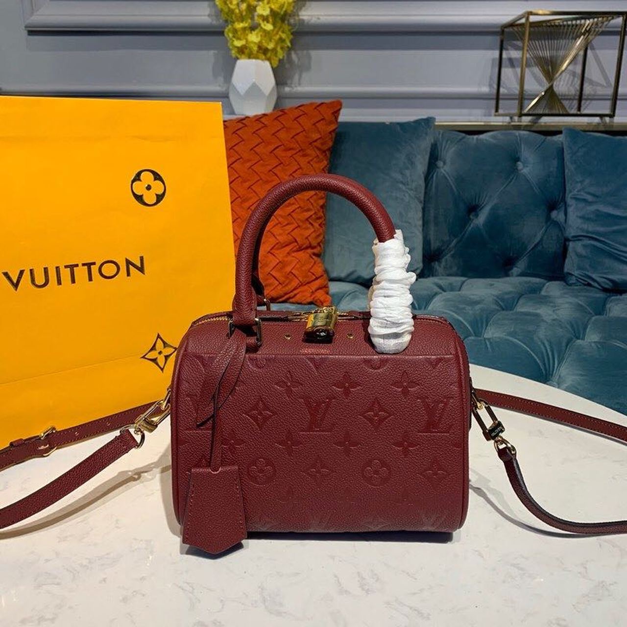 Louis Vuitton Speedy Bandouliere 20 Monogram Empreinte Burgundy For Women, Women’s Handbags, Shoulder And Crossbody Bags 7.8in/20cm LV